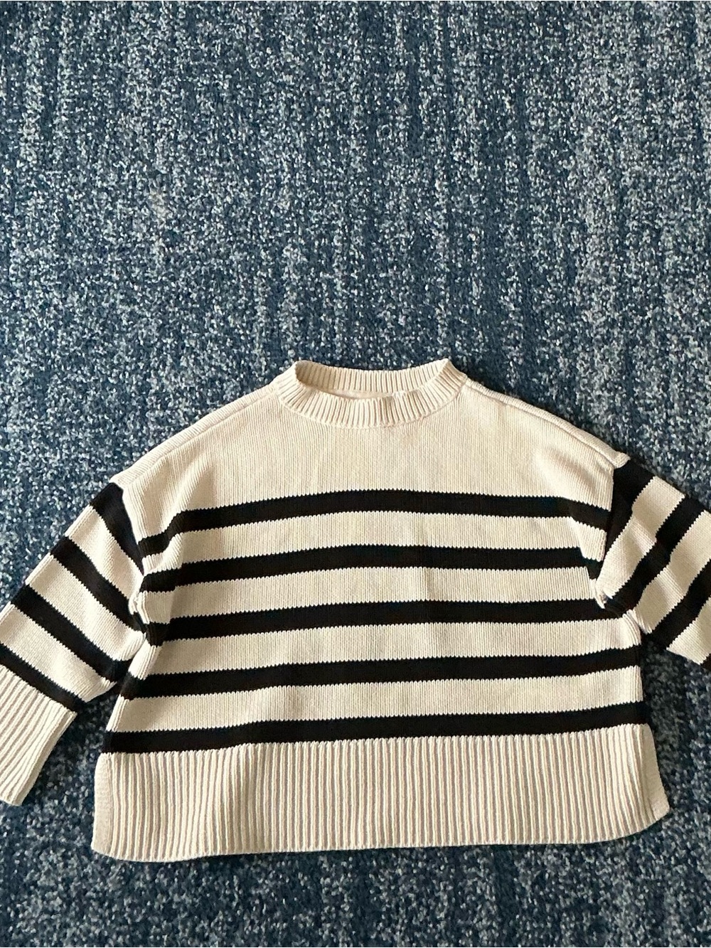 GAP Cream and Black Striped Crewneck Sweater
